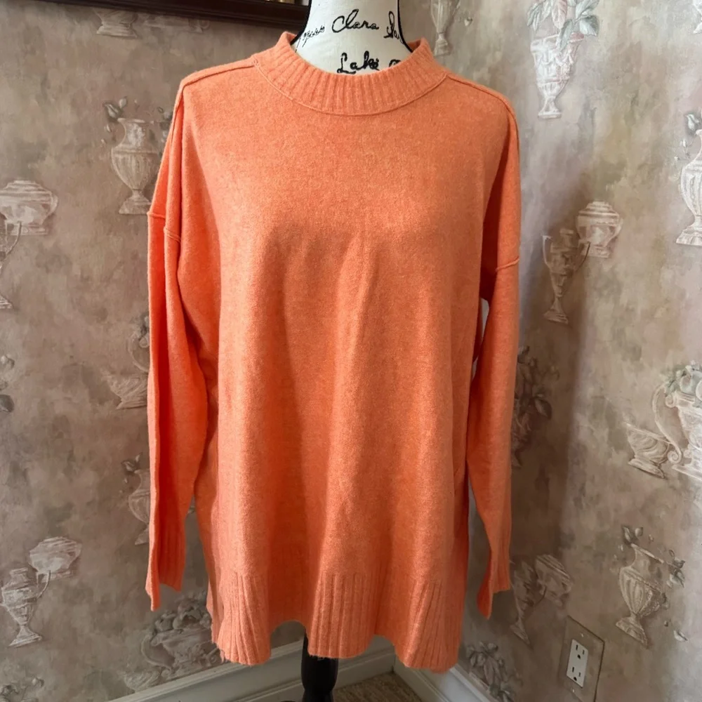FREE PEOPLE MALIBU MOCK NECK SWEATER LARGE DARK PEACH